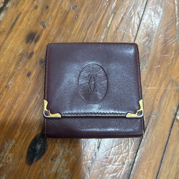 Cartier Handbags - Vintage Cartier Paris Leather Compact Wallet Change Purse Burgundy and gold